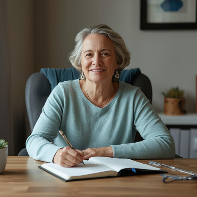 Midlife Woman Writing at Desk